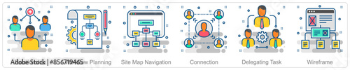 A set of 6 Business icons as relationship, workflow planning, site map navigation