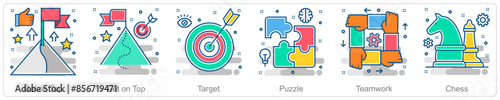 A set of 6 Business icons as get on top, target, puzzle