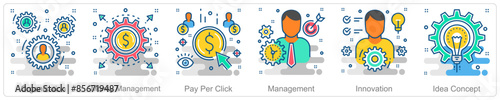 A set of 6 Business icons as organization, money management, pay per click 