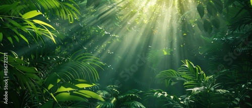 Sunlight Through Tropical Rainforest Canopy. photo