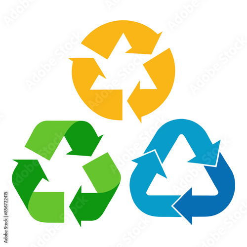 Wallpaper Mural Three different colored recycling signs on a white background Torontodigital.ca