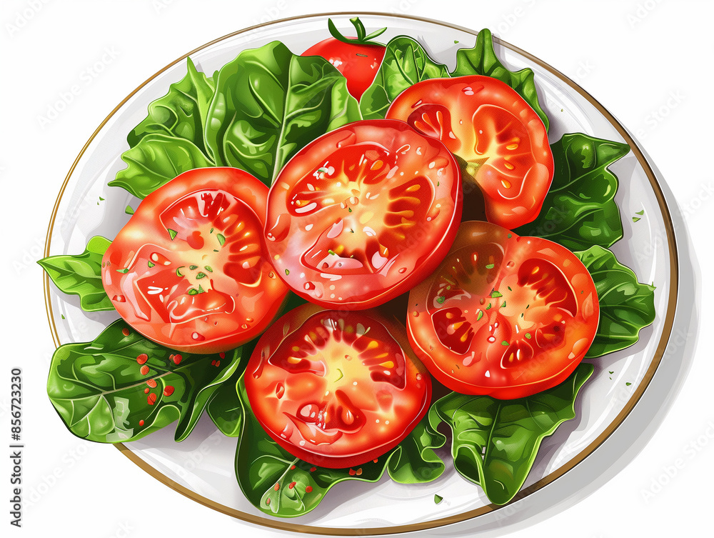 Illustration image of vegetables and tomatoes on a plate