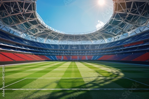 Panoramic view of a soccer stadium from the top of the stands