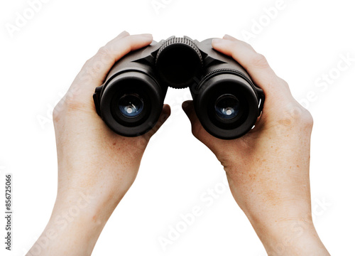Binoculars png sticker, woman holding object, transparent background
