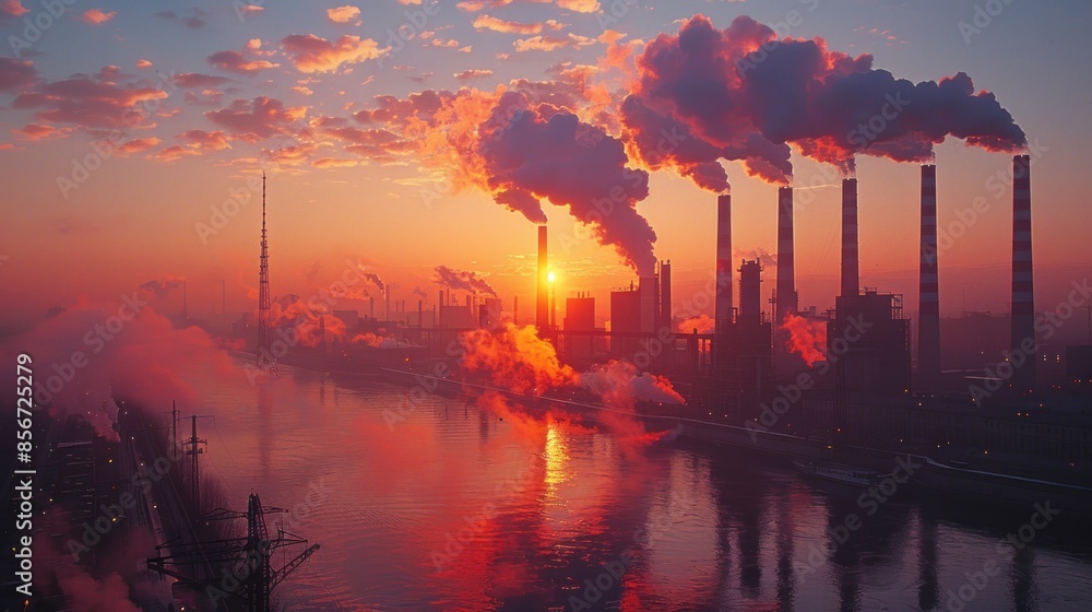 Industrial Sunset Over a River Industrial Sunset Over a River