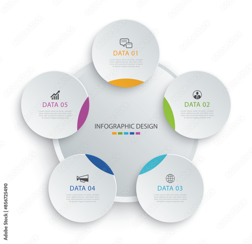 Infographics circle timeline with 5 number data template. Illustration business abstract background. Infographics circle timeline with 5 number data template. Illustration business abstract background.