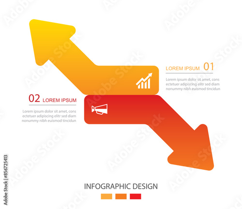 2 data infographics arrow up and down layout template. Illustration business stocks abstract background.