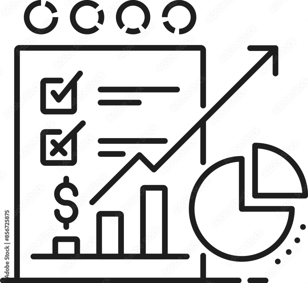 Financial report line icon, revenue, finance and budget growth analysis, outline vector. Banking business and company financial report icon of profit and tax expenses audit or finance analytics Financial report line icon, revenue, finance and budget growth analysis, outline vector. Banking business and company financial report icon of profit and tax expenses audit or finance analytics