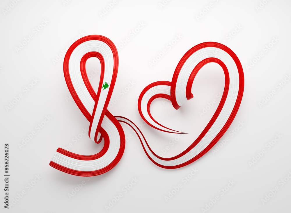 3d Flag Of Lebanon Heart Shape Shiny Wavy Awareness Ribbon Flag On White Background 3d Illustration 3d Flag Of Lebanon Heart Shape Shiny Wavy Awareness Ribbon Flag On White Background 3d Illustration
