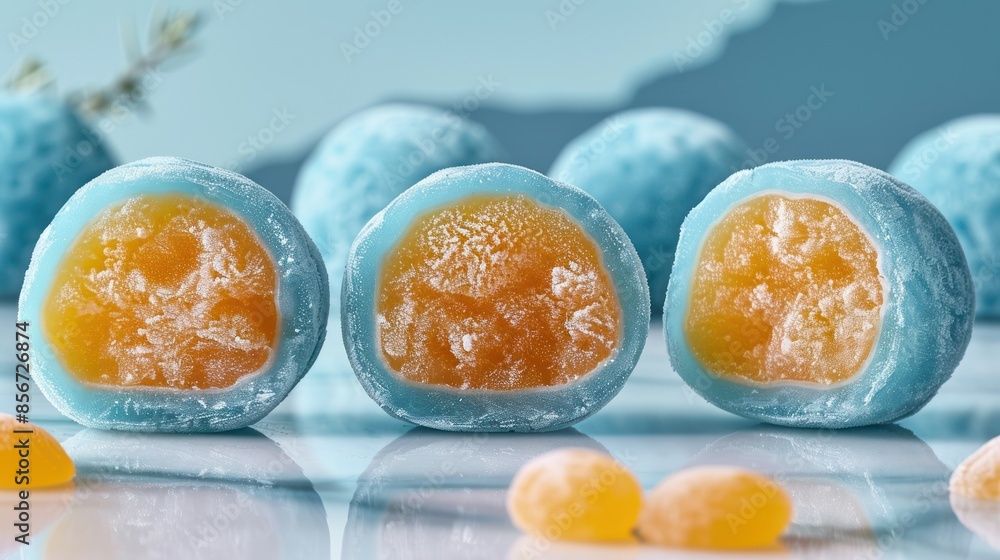 Blue and Orange Mochi with Powdered Sugar Blue and Orange Mochi with Powdered Sugar