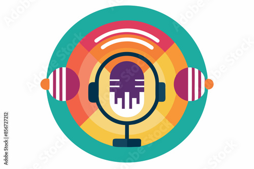 audio equalizer. In the center of attention is a round spectrum analyzer with multicolored bars representing different frequencies, atmospheric sense of dynamic sound and rhythm,