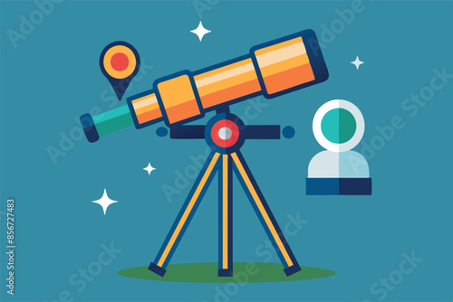 illustration of astronomical instruments, including a large telescope on a tripod and a tabletop globe representing a planet or moon.
