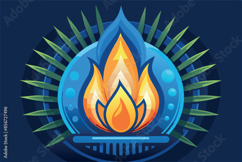 flames with bright colors that convey the warmth and dynamism of fire. The flame stands out against the calm blue color, creating contrast and an atmosphere of energy.