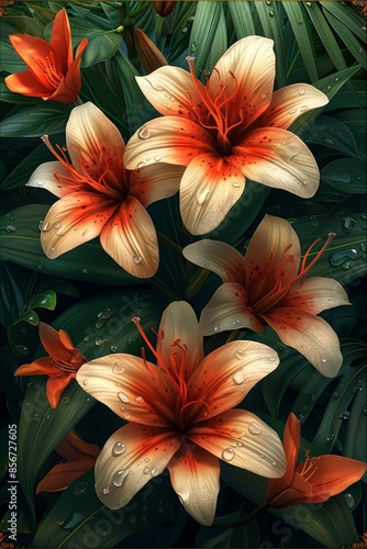 Wallpaper Mural Elegant Abstract Flower Picture Frame With Dewdrops Torontodigital.ca