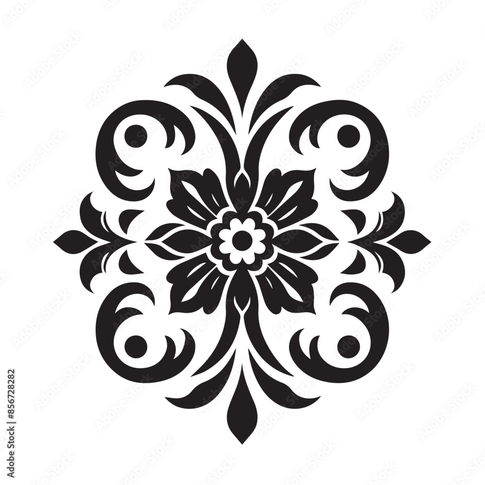 Silhouette of Floral Ornament Icon Isolated in White Silhouette of Floral Ornament Icon Isolated in White