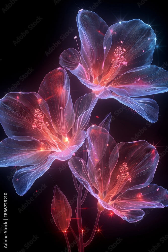 Obraz premium Glowing Abstract Flowers Digital Picture Frame Artwork