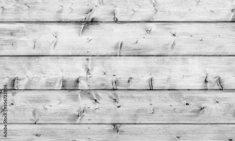 Naklejka premium Wooden wall made of white toned pine tree boards, close up photo