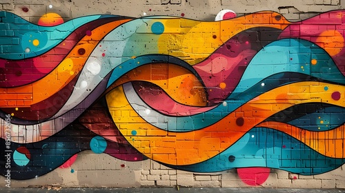 A vibrant urban wall background with bold graffiti art, showcasing street art elements like abstract patterns, tags, and murals, dynamic and colorful design, high energy photo