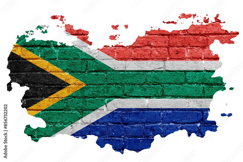 Obraz premium South Africa's flag png sticker, brick wall texture design