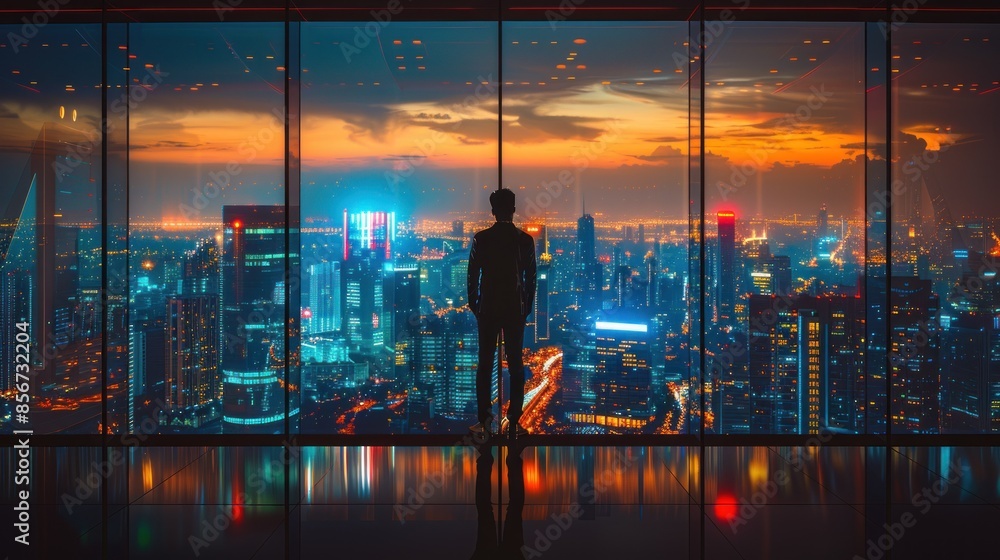 Silhouette of a Man Gazing at the Cityscape During Sunset Silhouette of a Man Gazing at the Cityscape During Sunset