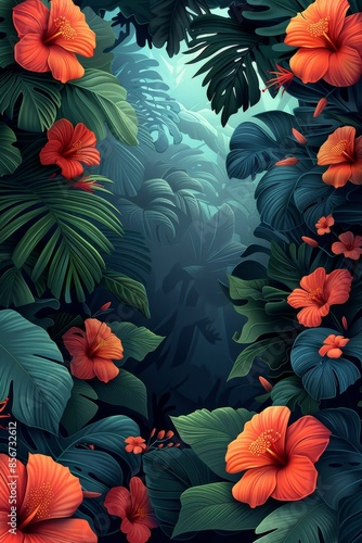 Elegant Abstract Flowers Picture Frame In Lush Tropical Forest