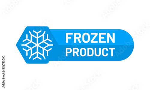 Blue frozen cold product icon, ice crystal label and badge for refrigerated food production or frosty cold preservation items. Isolated vector sticker, features snowflake or frost symbol for packages