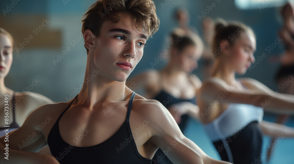 Ballerino practicing in a dance studio. Ballerino practicing in a dance studio.