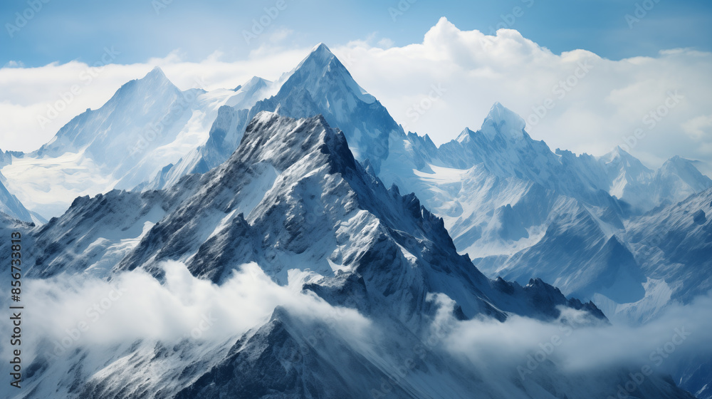 Landscape of mountain peaks summits with snow capped with cloudy Landscape of mountain peaks summits with snow capped with cloudy