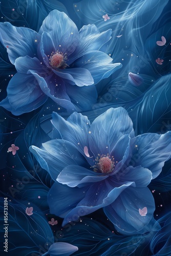 Elegant Abstract Blue Flowers Picture Frame Vector Art