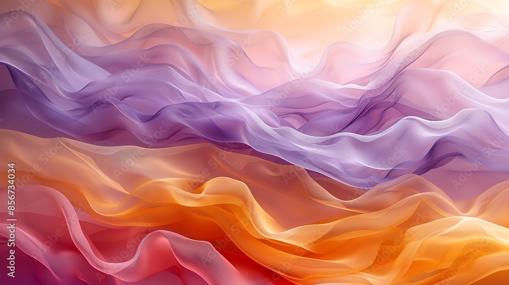 An abstract wall background with watercolor patterns, featuring flowing waves of pastel yellows and purples, creating a harmonious and soothing feel, soft transitions and delicate textures