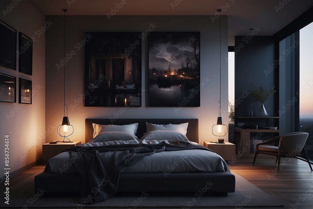 Comfortable modern bedroom with elegant dec Comfortable modern bedroom with elegant dec