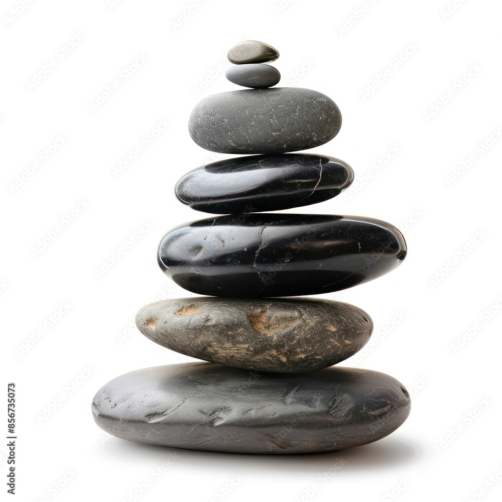 Pyramid of sea pebbles. Isolated on white background. Life balance and harmony concept