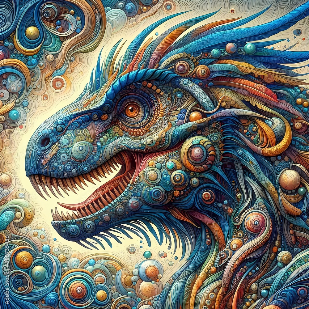 A portrait of a dinosaur face with front face, unique design art, with sharp image, poster art, fantasy A portrait of a dinosaur face with front face, unique design art, with sharp image, poster art, fantasy