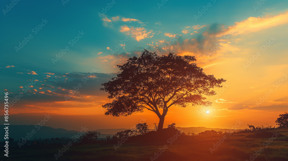 silhouette of a tree in sunset photo silhouette of a tree in sunset photo