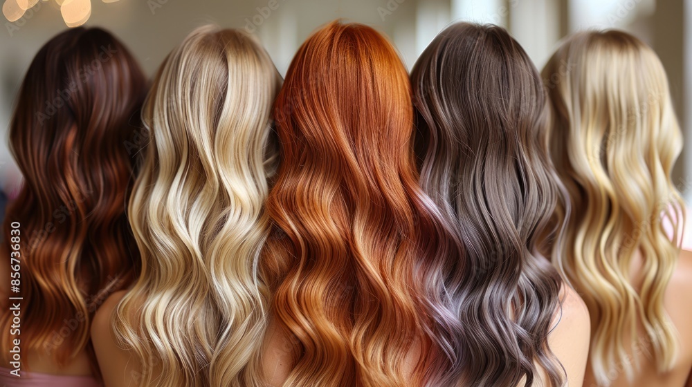 Five Women with Different Hair Colors, Back View Five Women with Different Hair Colors, Back View