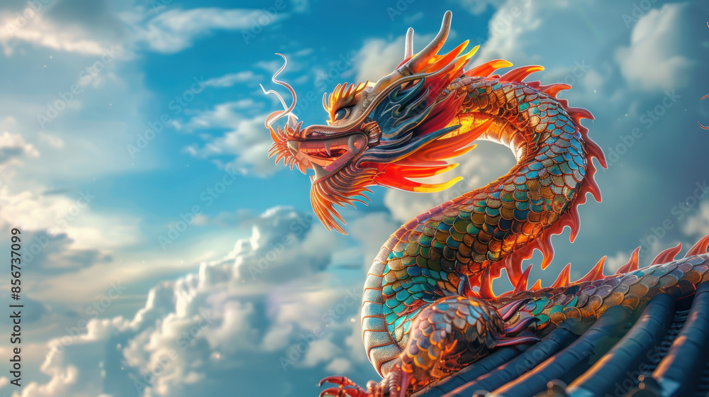 Fototapeta premium Chinese dragon statue on the temple roof