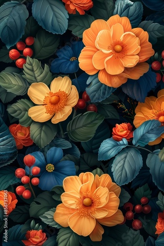 Wallpaper Mural Elegant Abstract Flower Picture Frame With Yellow and Orange Blooms Torontodigital.ca