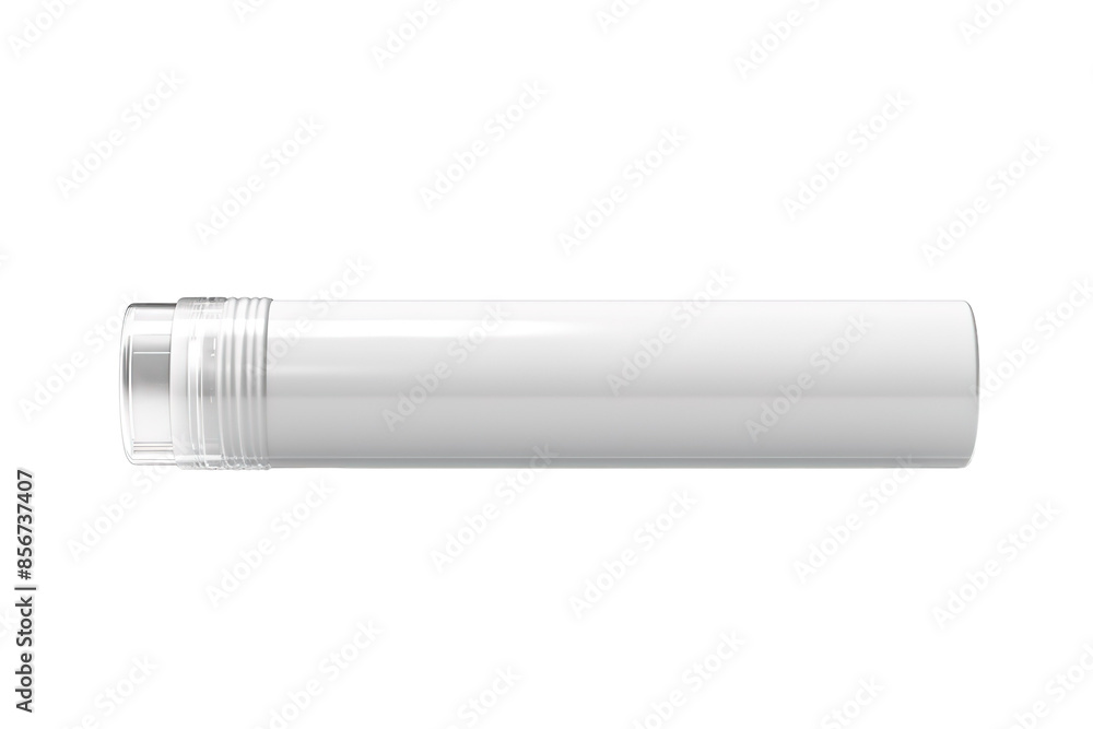 A Gleaming White Cylindrical Object With a Clear, Ribbed Cap on a Clear PNG or White Background. A Gleaming White Cylindrical Object With a Clear, Ribbed Cap on a Clear PNG or White Background.