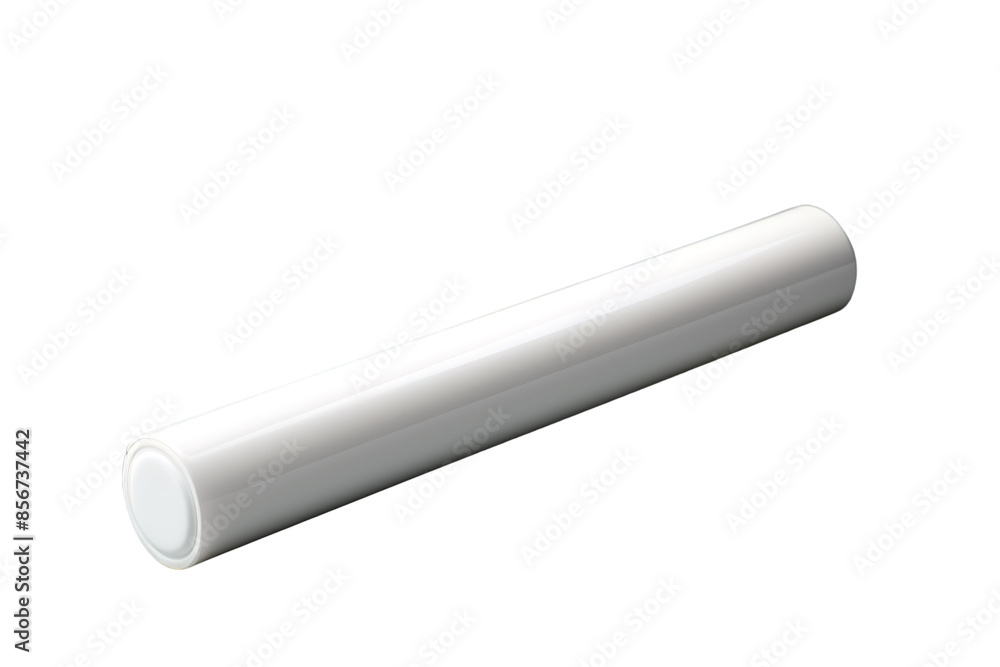 A Single White Rolling Pin Resting on a Clean Surface on a Clear PNG or White Background. A Single White Rolling Pin Resting on a Clean Surface on a Clear PNG or White Background.