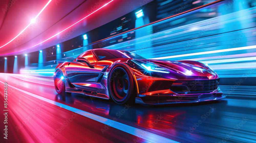 a cyber sports car running on a highway in a cyber city at a beautiful night cinematic lighting a cyber sports car running on a highway in a cyber city at a beautiful night cinematic lighting
