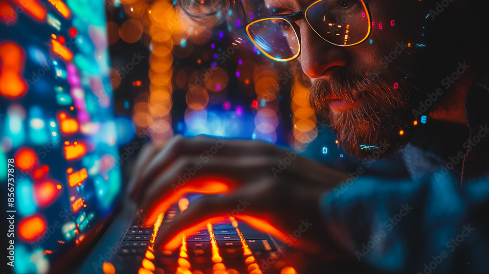 A man typing on a laptop with coding libraries on the screen. A man typing on a laptop with coding libraries on the screen.