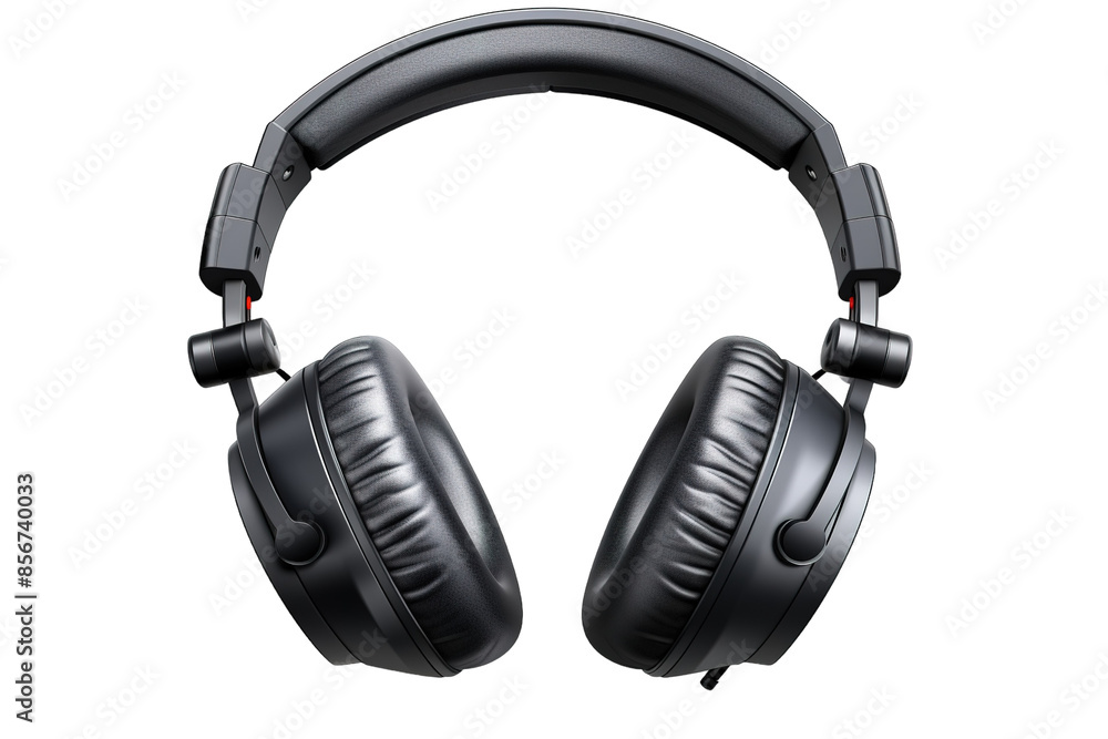 A Symphony of Silence: Black Headphones Resting Against a Pristine White Background on a Clear PNG or White Background. A Symphony of Silence: Black Headphones Resting Against a Pristine White Background on a Clear PNG or White Background.