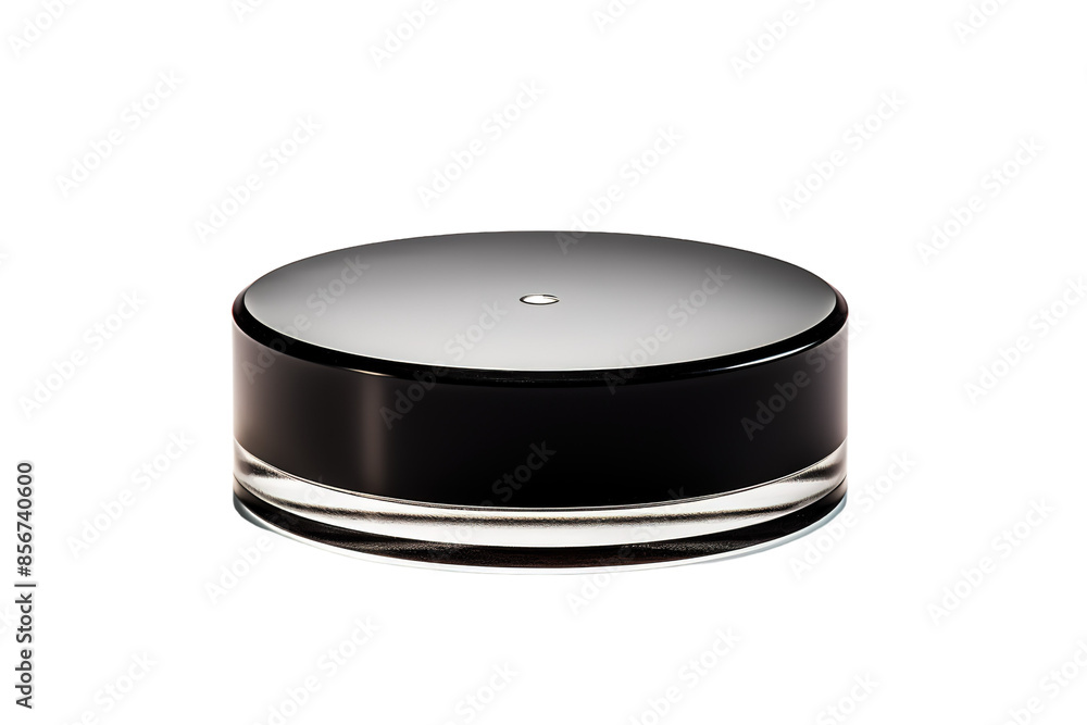 A Shiny Black and Clear Cosmetic Jar Against a White Background on a Clear PNG or White Background. A Shiny Black and Clear Cosmetic Jar Against a White Background on a Clear PNG or White Background.
