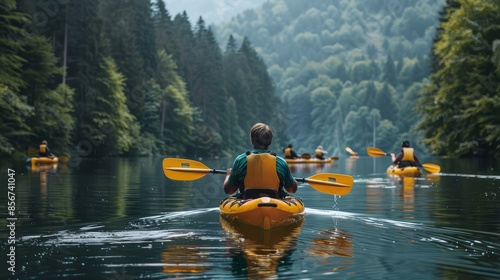 Wallpaper Mural Group of campers kayaking on a tranquil lake, Torontodigital.ca