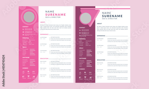 Pink curriculum vitae template layout template