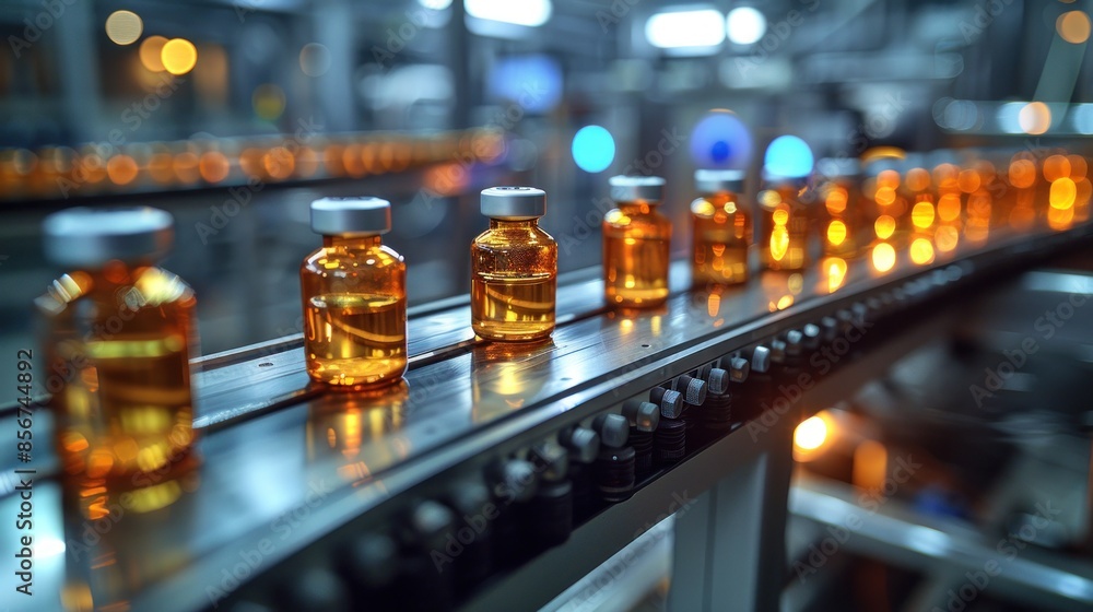 Bottles Moving on a Conveyor Belt in a Factory Bottles Moving on a Conveyor Belt in a Factory