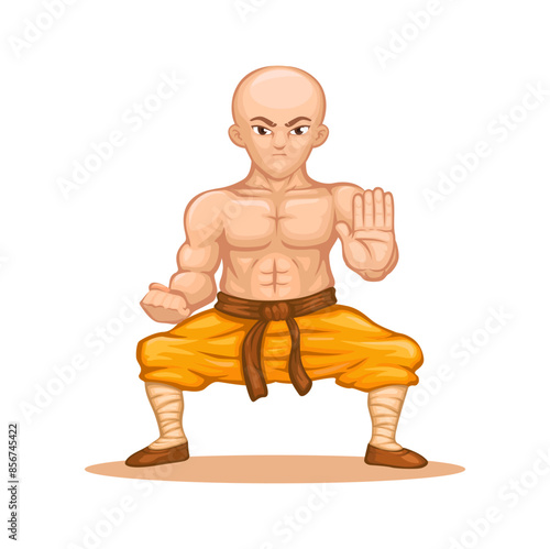 Shaolin Figure Martial Art Cartoon Illustration Vector