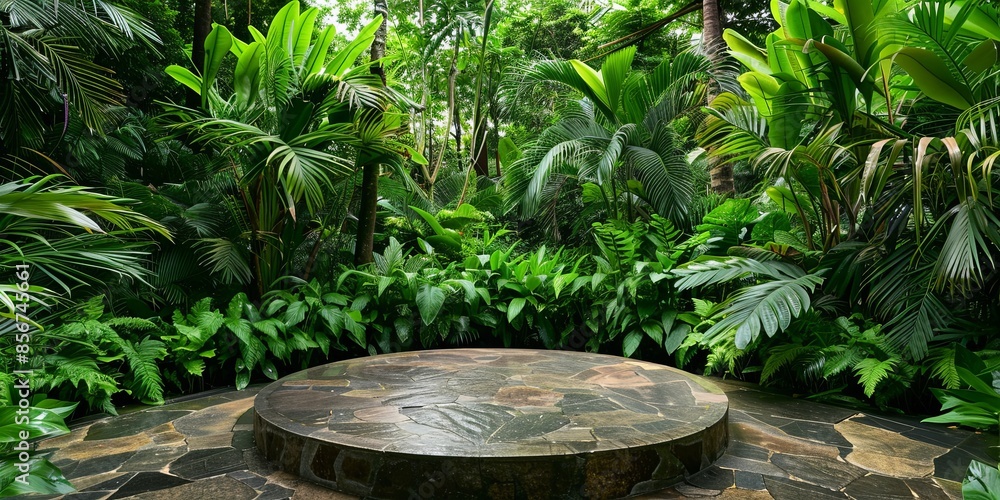 Tropical Garden with Stone Podium Display Tropical Garden with Stone Podium Display
