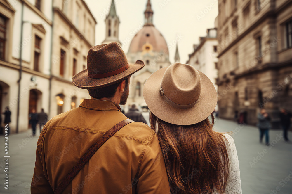 Fototapeta premium Designed with generative ai technology photo of europe travel happy vacation people