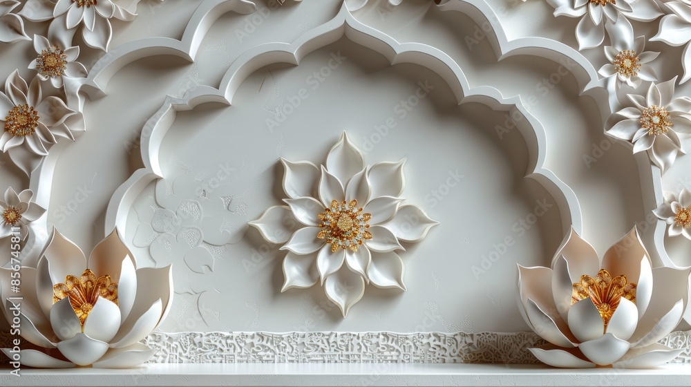 White Floral Wall Art with Golden Accents White Floral Wall Art with Golden Accents